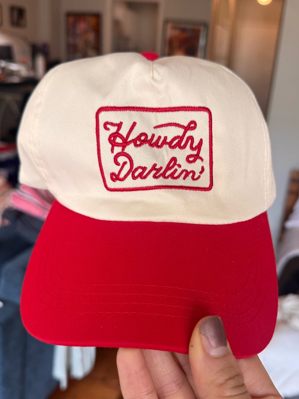 Howdy Darlin' Two-Tone Red and Cream Trucker Hat